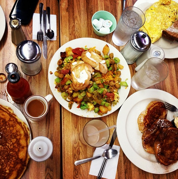 The half frittata, french toast, and chocolate chip banana pancakes from Mother's Cupboard.